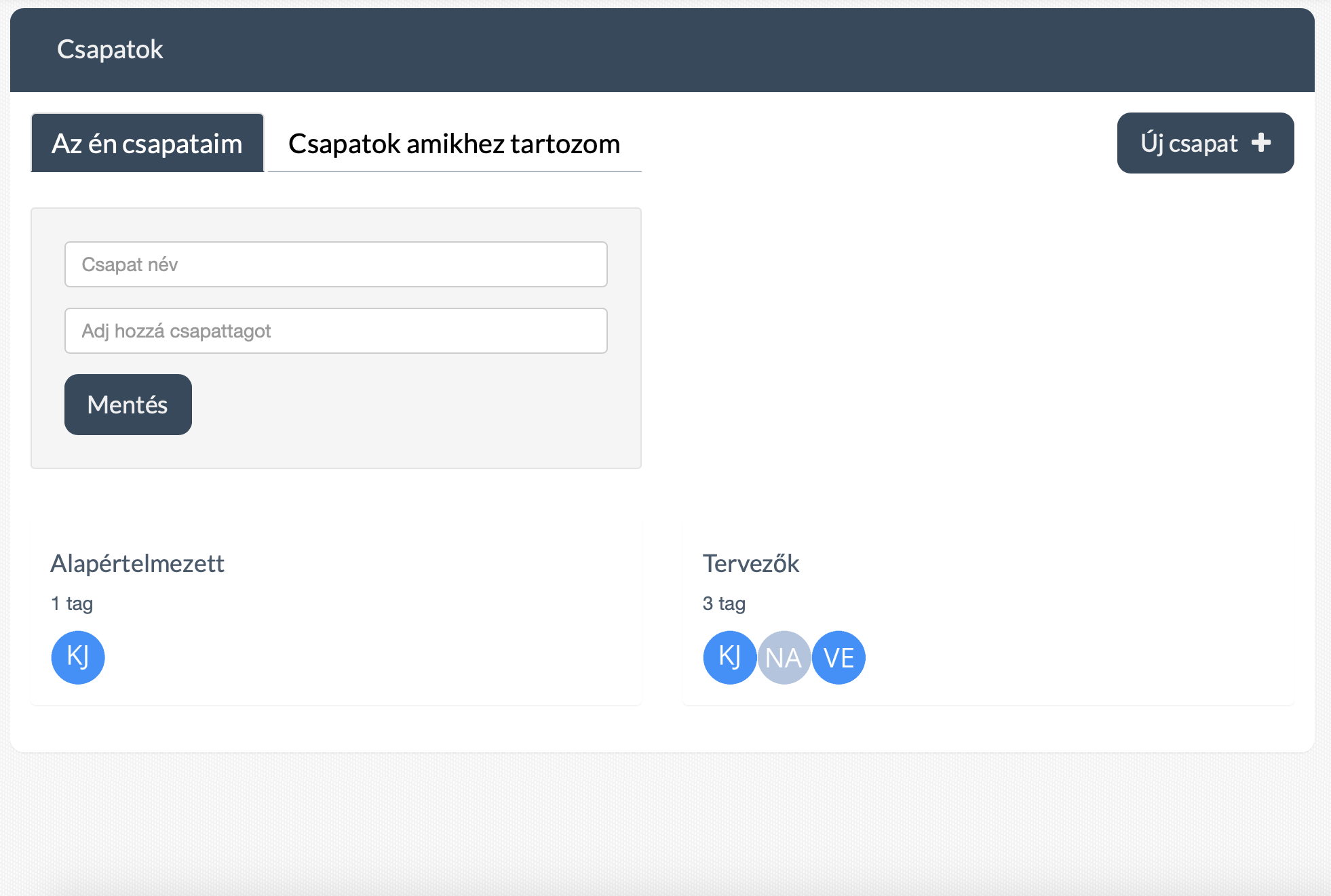 Todo Hunter online feladatkezelő szoftver - Csapatok kezelése
