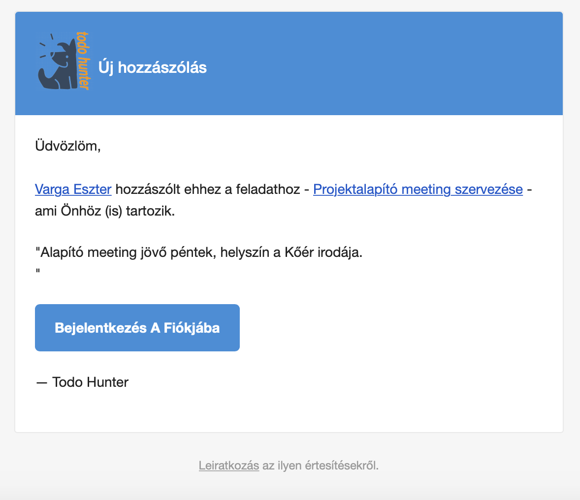 Todo Hunter online feladatkezelő szoftver - Értesítések
